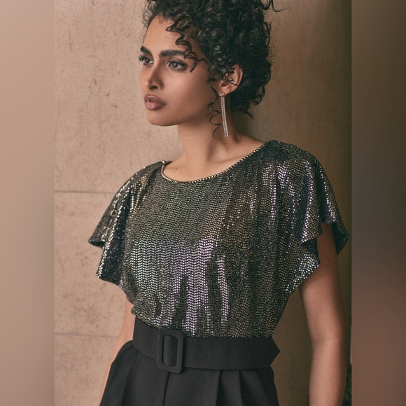 Joseph Ribkoff - Belted Sequin Jumpsuit - Picture 2 of 8